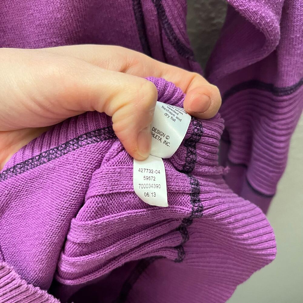 Athleta Pranayama Hoodie Purple Organic Cotton Full Zip Ribbed Jacket S Active - Picture 8 of 8